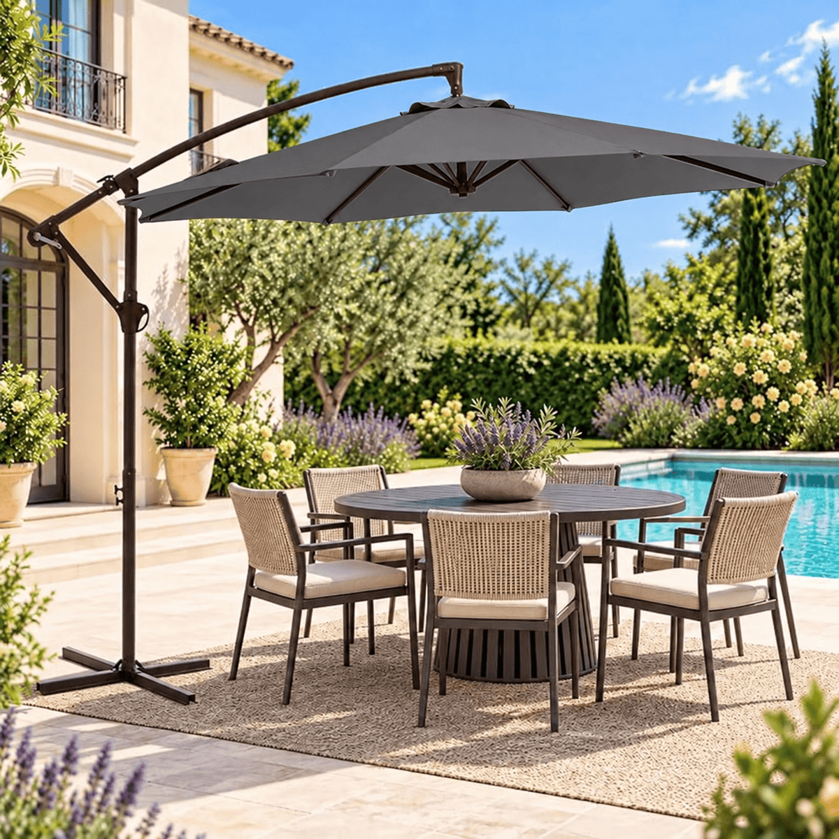 10 FT Cantilever Patio Umbrella with Adjustable Height & Tilt