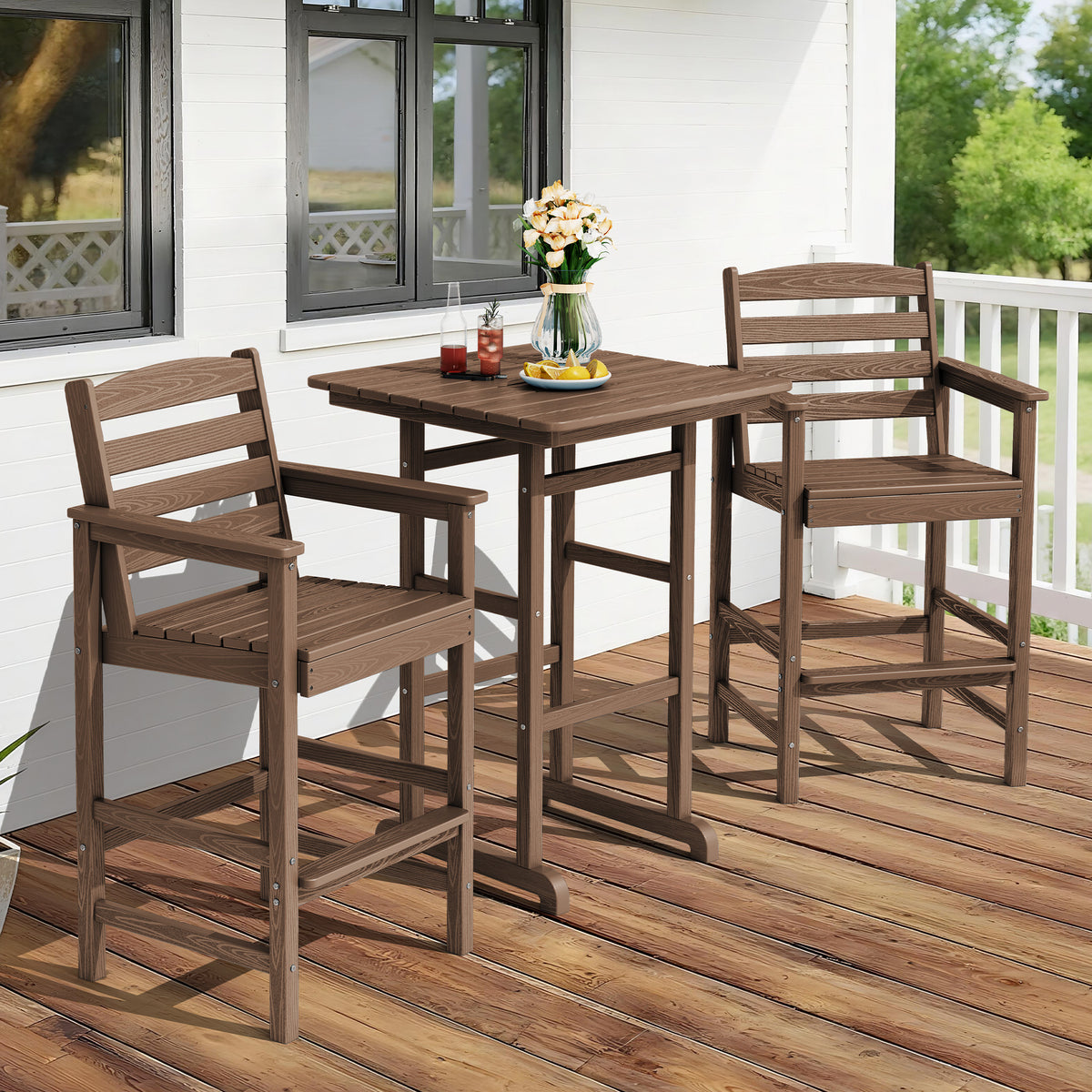 3-Piece Bar Height Patio Set with HDPE Adirondack Chairs & Table