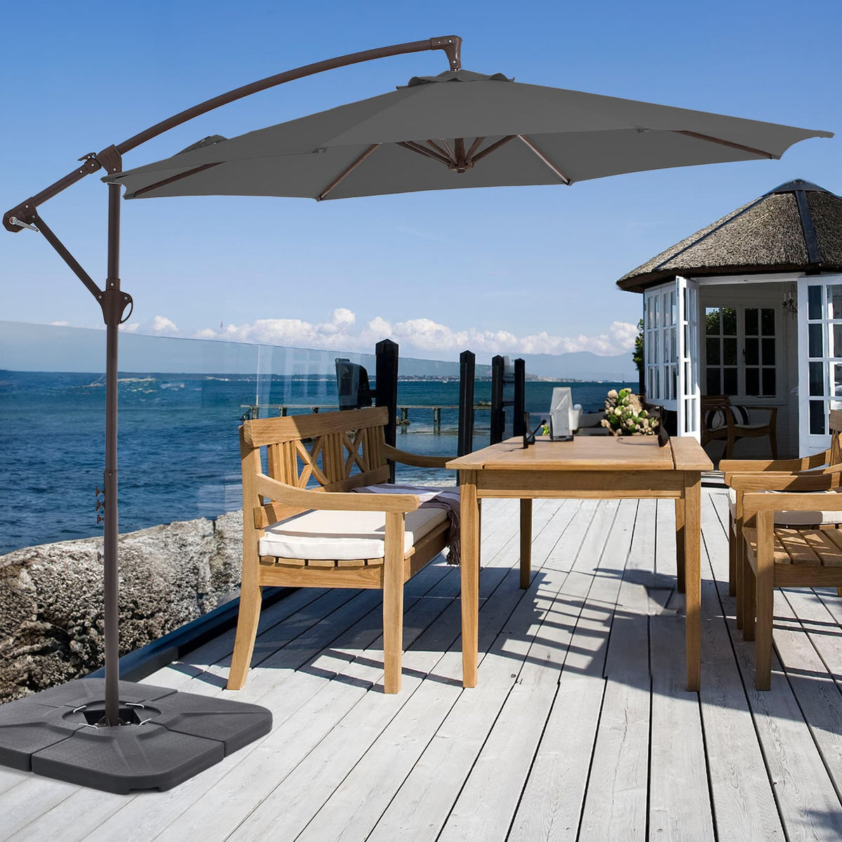 10 FT Cantilever Patio Umbrella with Weighted Base & Adjustable Tilt