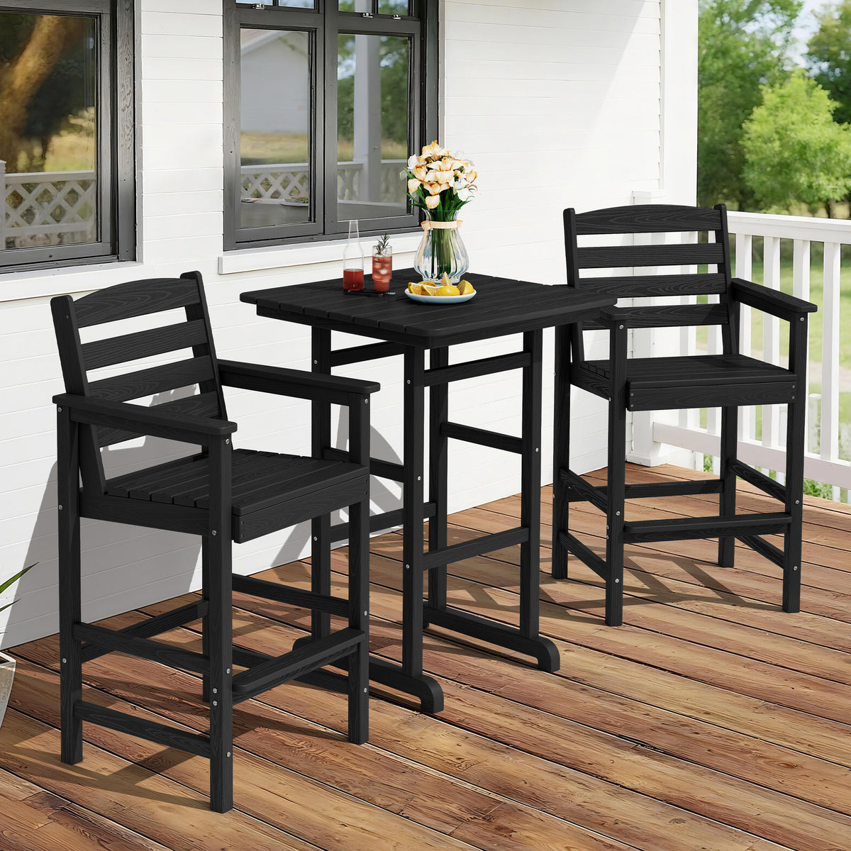 3-Piece Bar Height Patio Set with HDPE Adirondack Chairs & Table