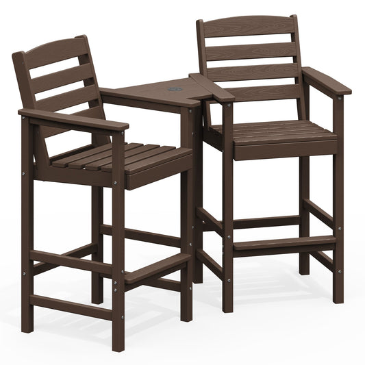 2-Piece Tall Adirondack Bar-Height Chair Set with Connecting Table