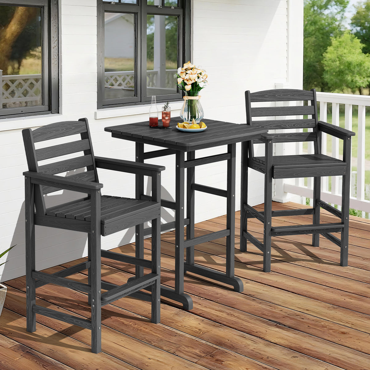 3-Piece Bar Height Patio Set with HDPE Adirondack Chairs & Table