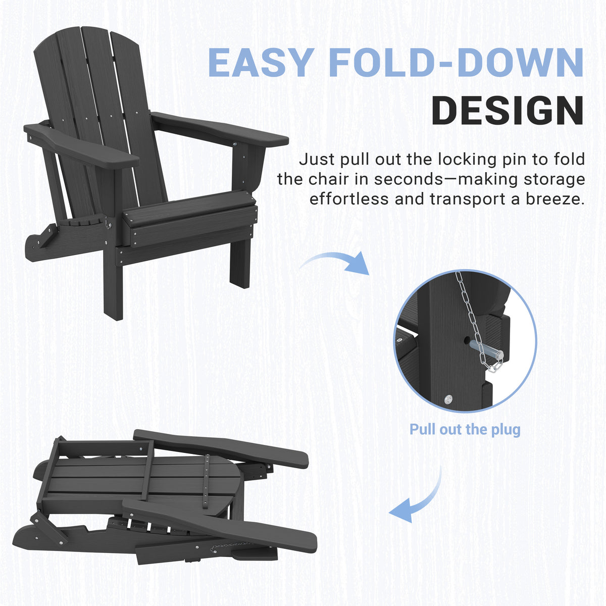 Oversized Folding Adirondack Chairs Set of 2 with Wide Armrests, Black