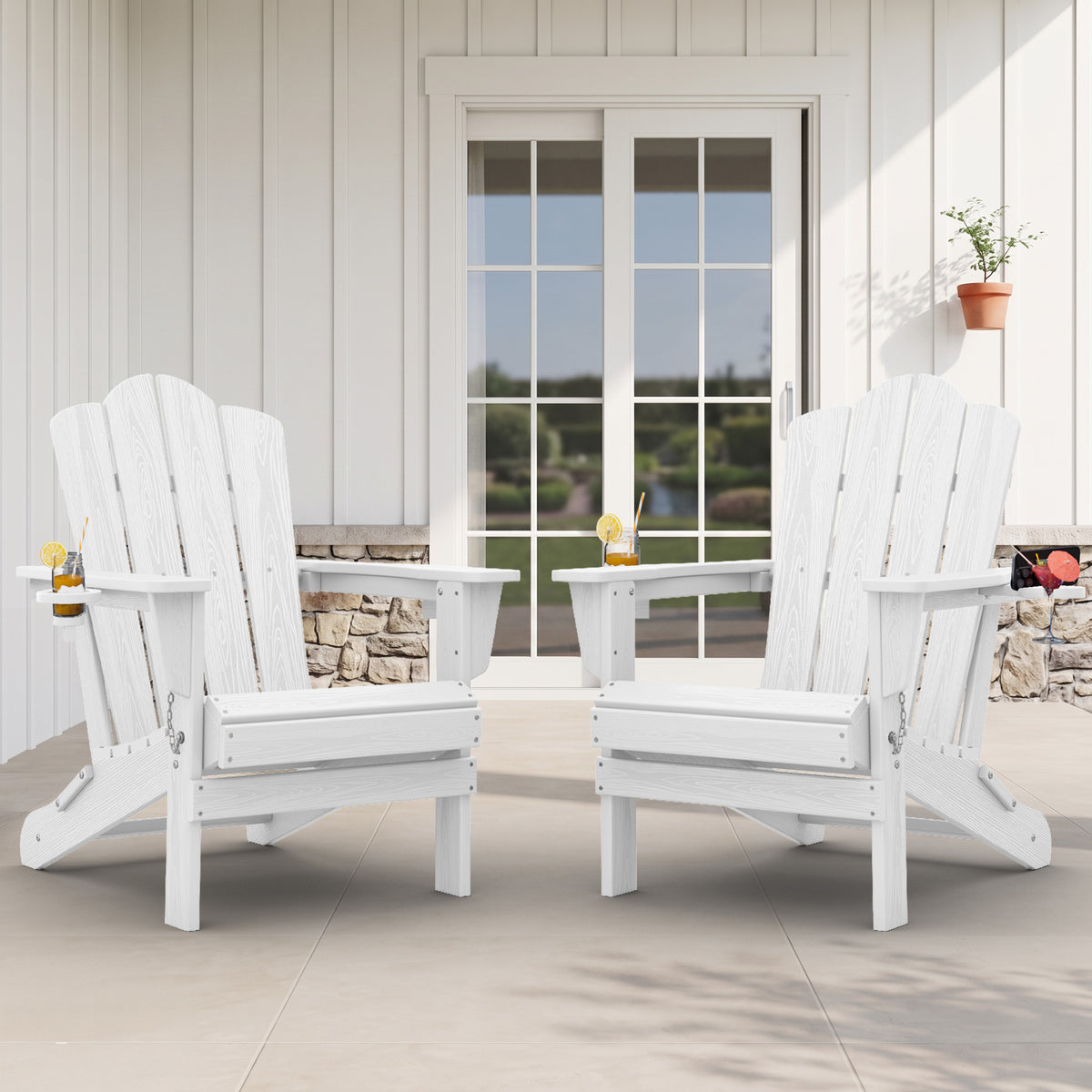 HDPE Folding Adirondack Chairs Set of 2 with Cup Holders