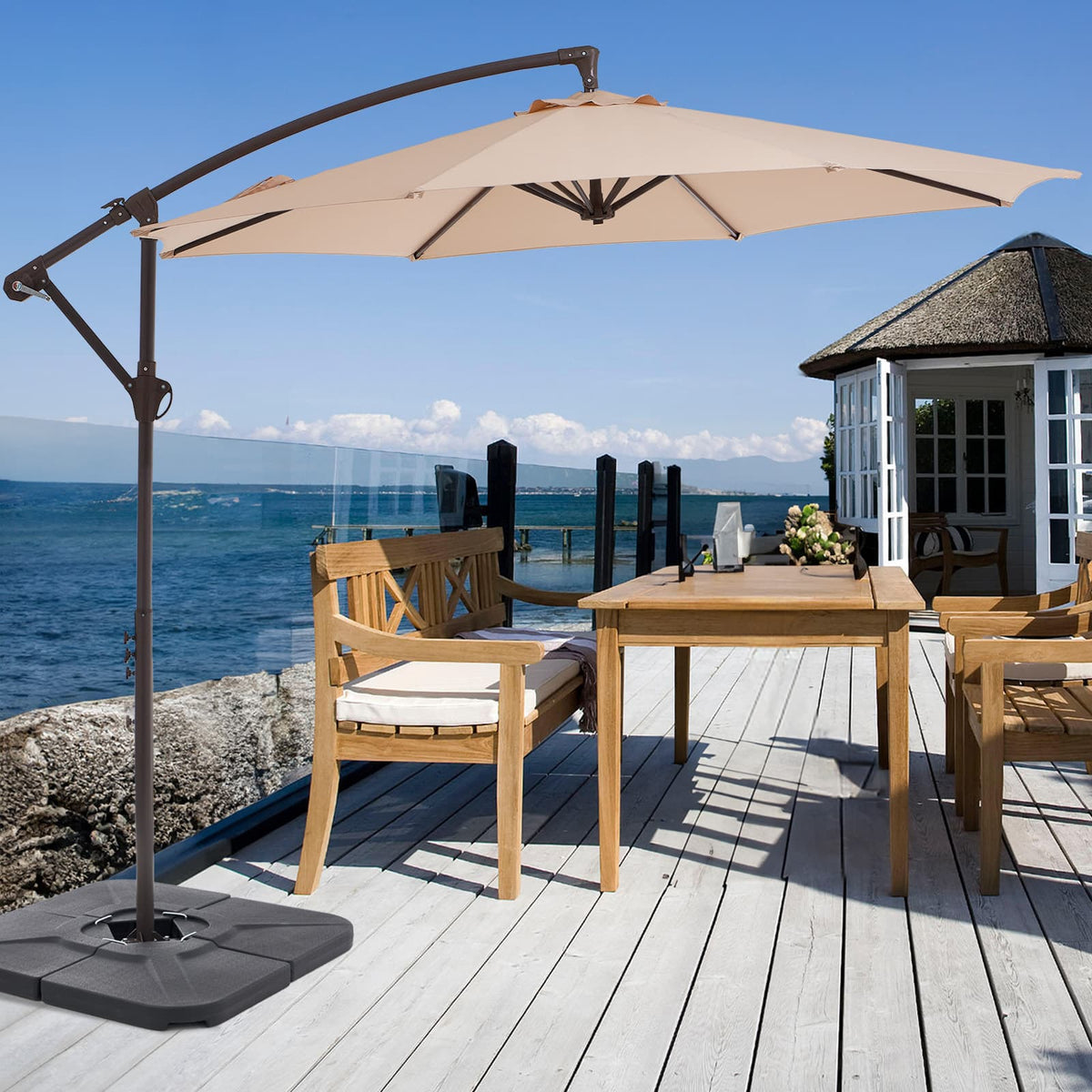 10 FT Cantilever Patio Umbrella with Weighted Base & Adjustable Tilt