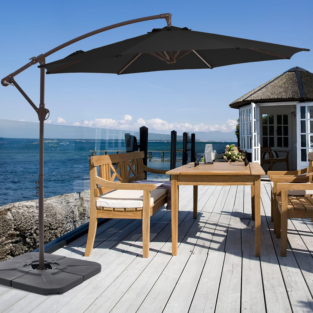 10 FT Cantilever Patio Umbrella with Weighted Base & Adjustable Tilt