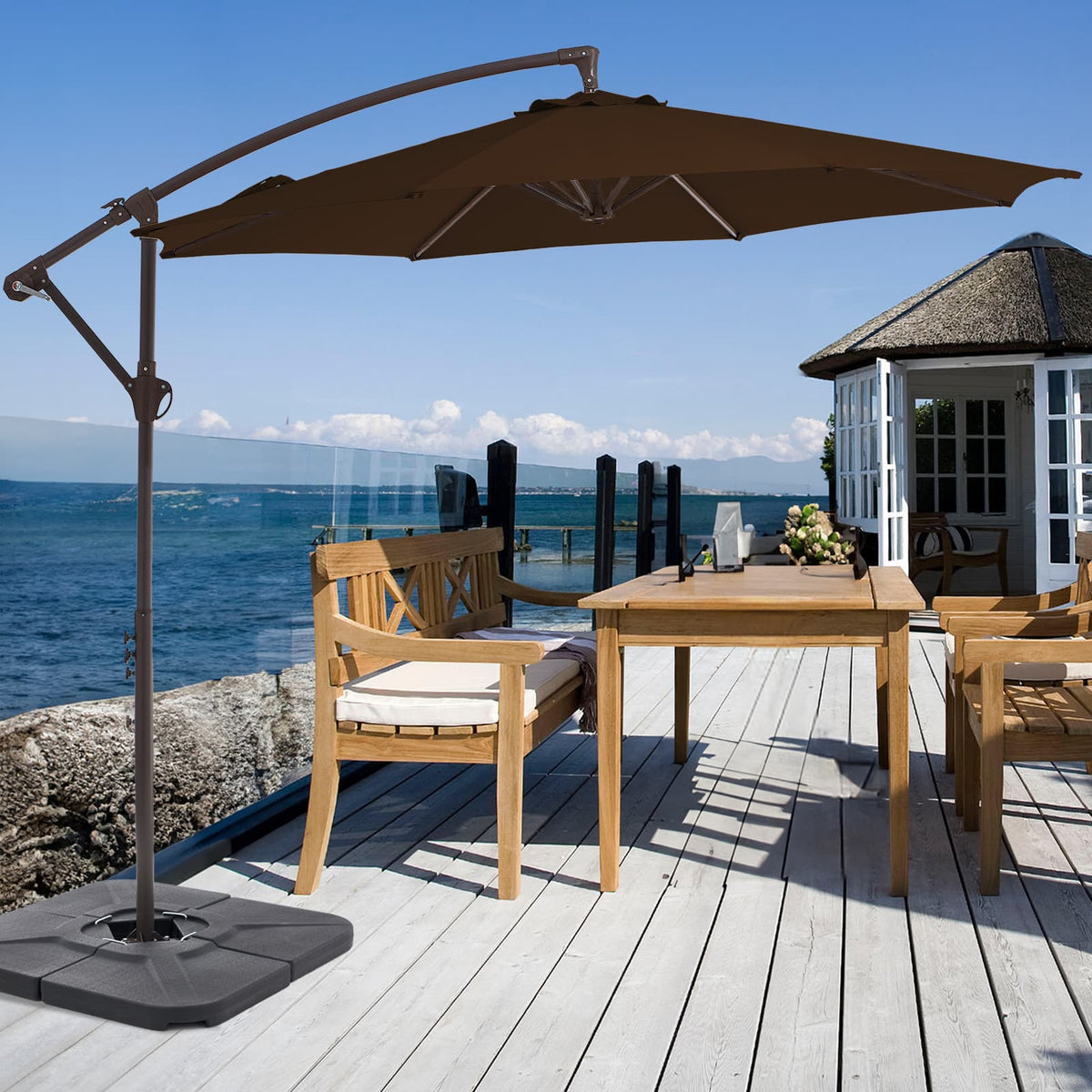 10 FT Cantilever Patio Umbrella with Weighted Base & Adjustable Tilt