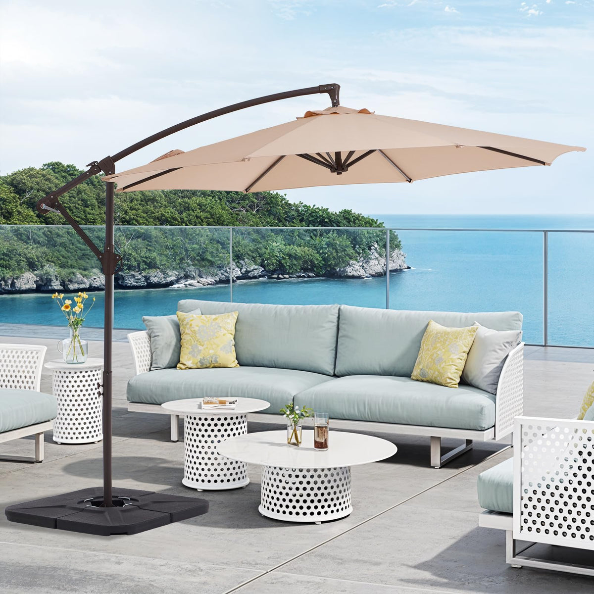 10 FT Cantilever Patio Umbrella with Weighted Base & Adjustable Tilt