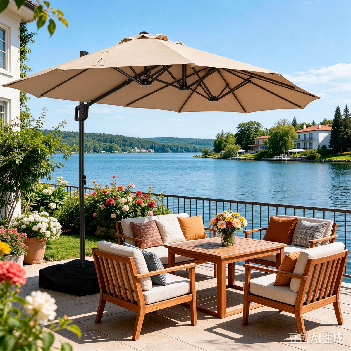 9' x 15' Double-Sided Cantilever Patio Umbrella with Base