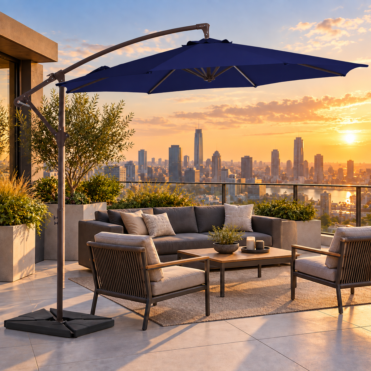 10 FT Cantilever Patio Umbrella with Fillable Weighted Base & Adjustable Tilt
