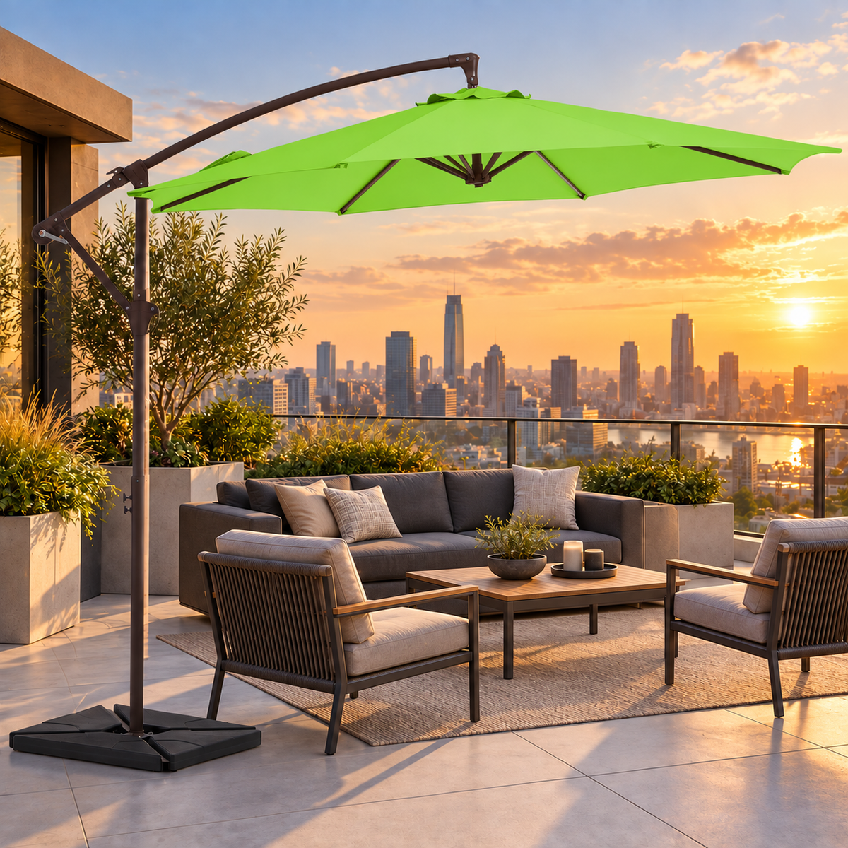 10 FT Cantilever Patio Umbrella with Fillable Weighted Base & Adjustable Tilt
