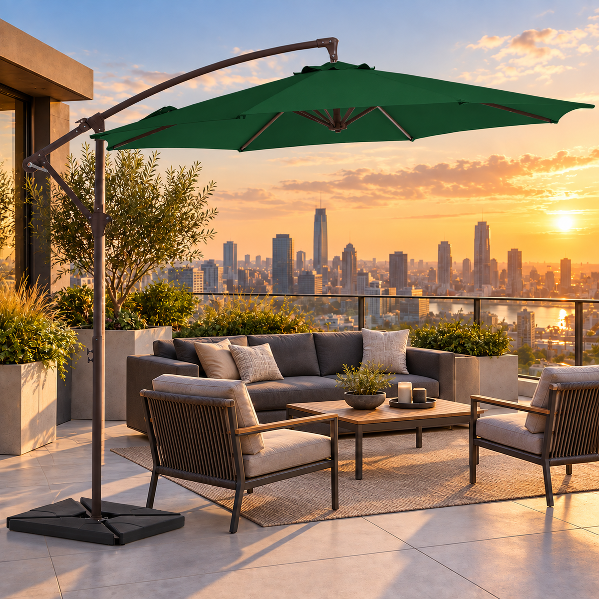 10 FT Cantilever Patio Umbrella with Fillable Weighted Base & Adjustable Tilt