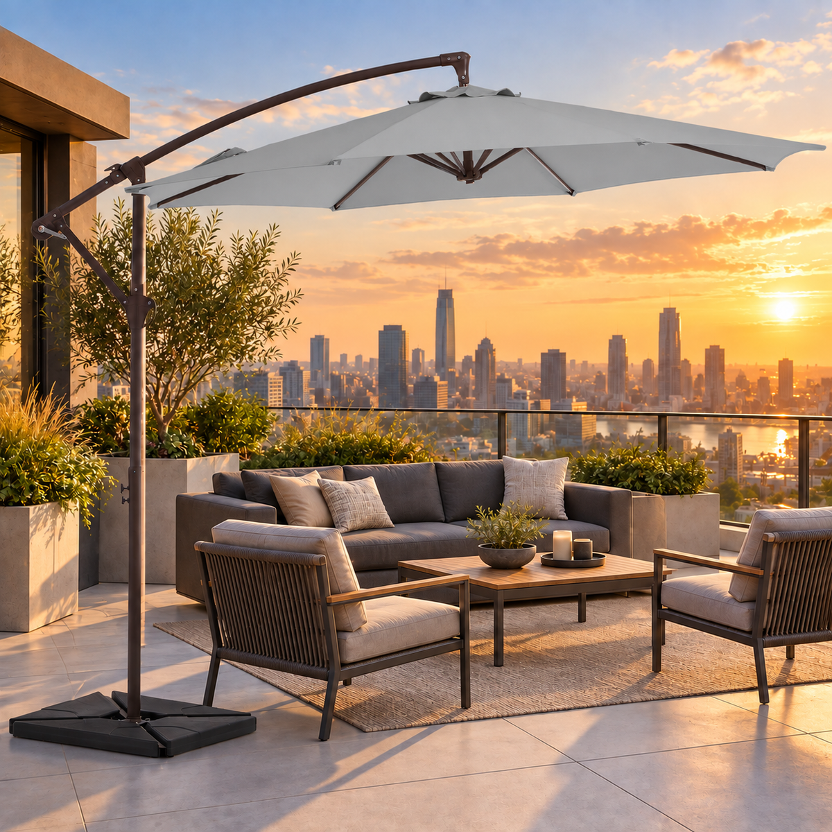 10 FT Cantilever Patio Umbrella with Fillable Weighted Base & Adjustable Tilt
