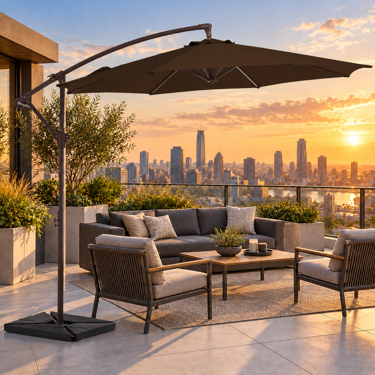 10 FT Cantilever Patio Umbrella with Fillable Weighted Base & Adjustable Tilt