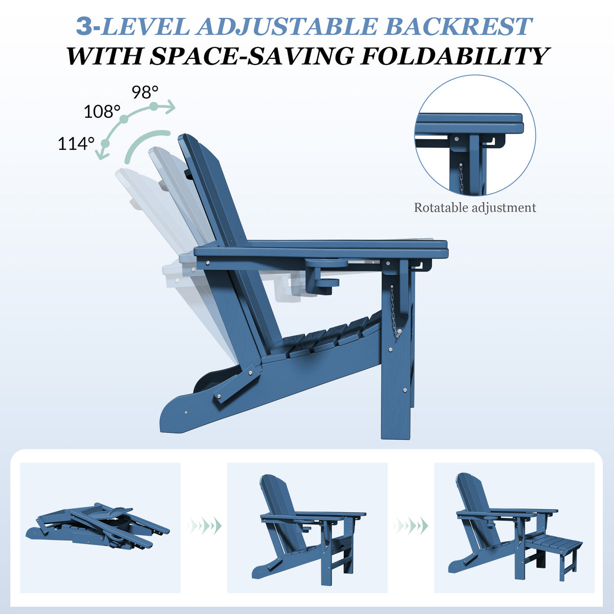 Adjustable Folding Adirondack Chairs Set of 2 with Retractable Footrests
