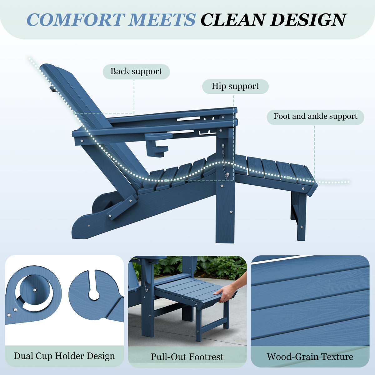 Adjustable Folding Adirondack Chairs Set of 2 with Retractable Footrests