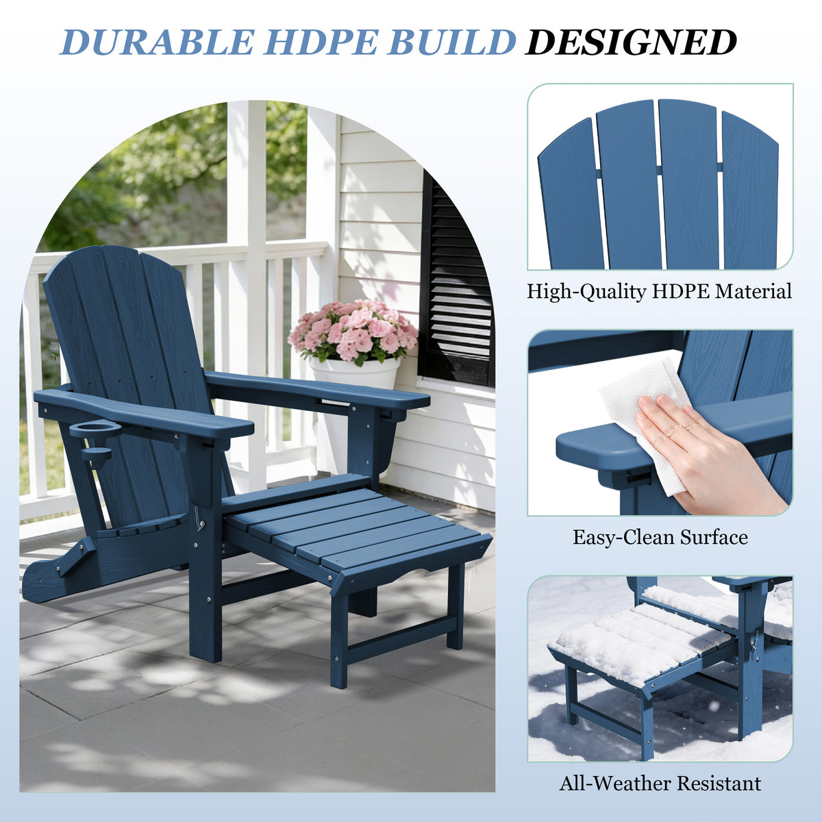 Adjustable Folding Adirondack Chairs Set of 2 with Retractable Footrests