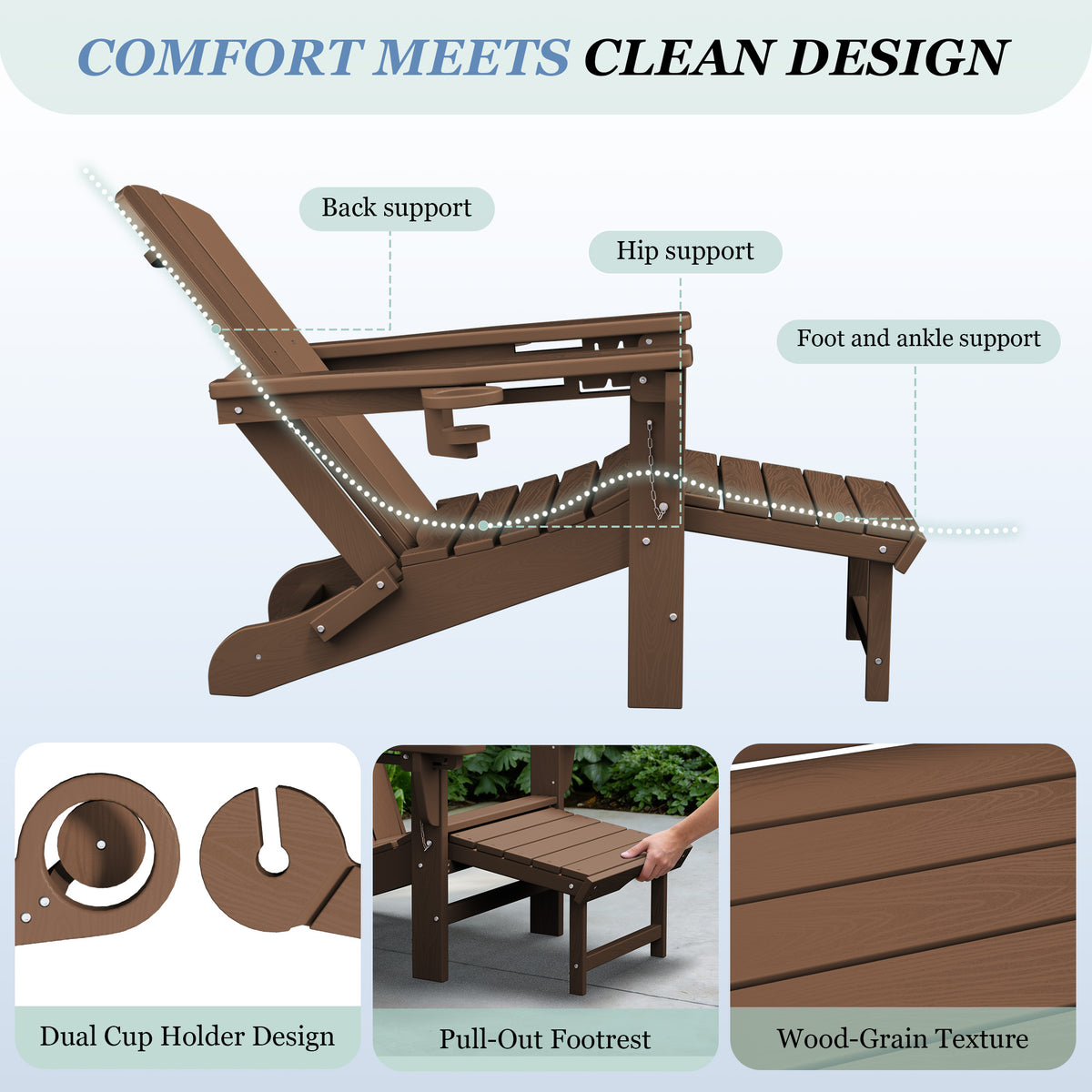 Adjustable Folding Adirondack Chair with Retractable Footrest