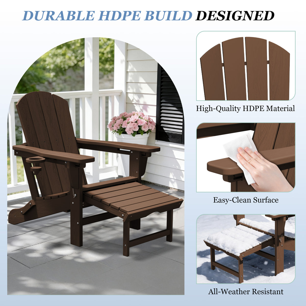 Adjustable Folding Adirondack Chair with Retractable Footrest