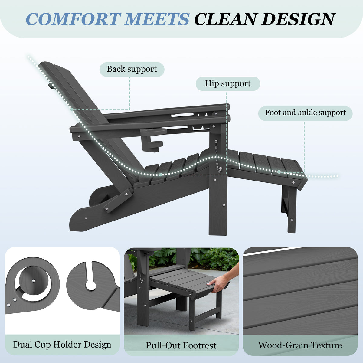 Adjustable Folding Adirondack Chairs Set of 2 with Retractable Footrests