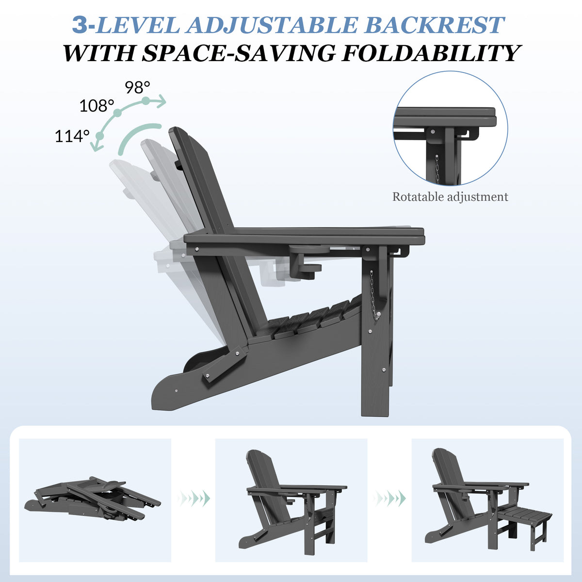 Adjustable Folding Adirondack Chair with Retractable Footrest