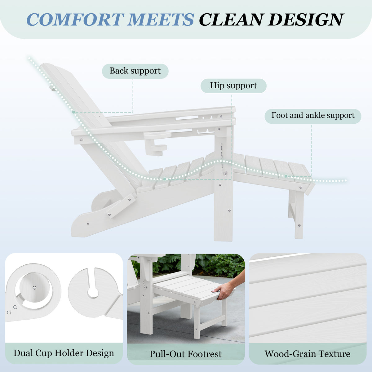Adjustable Folding Adirondack Chairs Set of 2 with Retractable Footrests