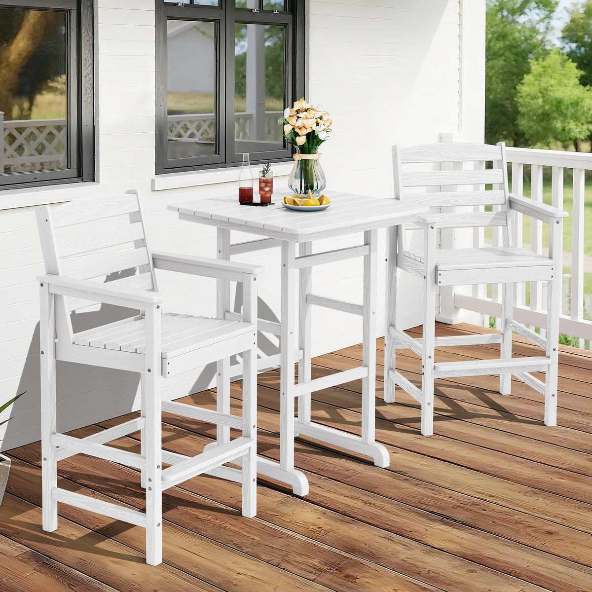 3-Piece Bar Height Patio Set with HDPE Adirondack Chairs & Table