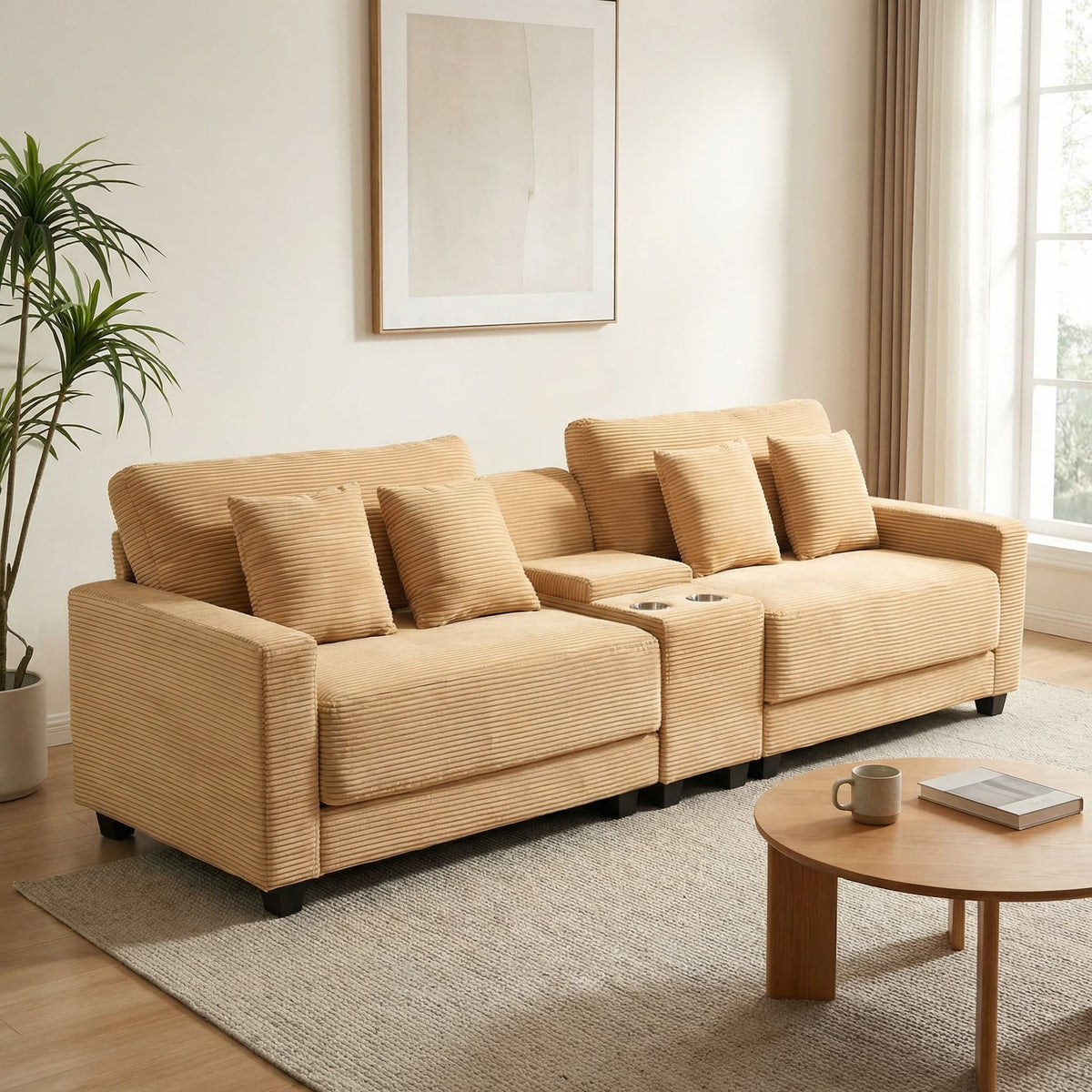 111.8" Corduroy Modular Sectional Sofa with Storage & USB Ports