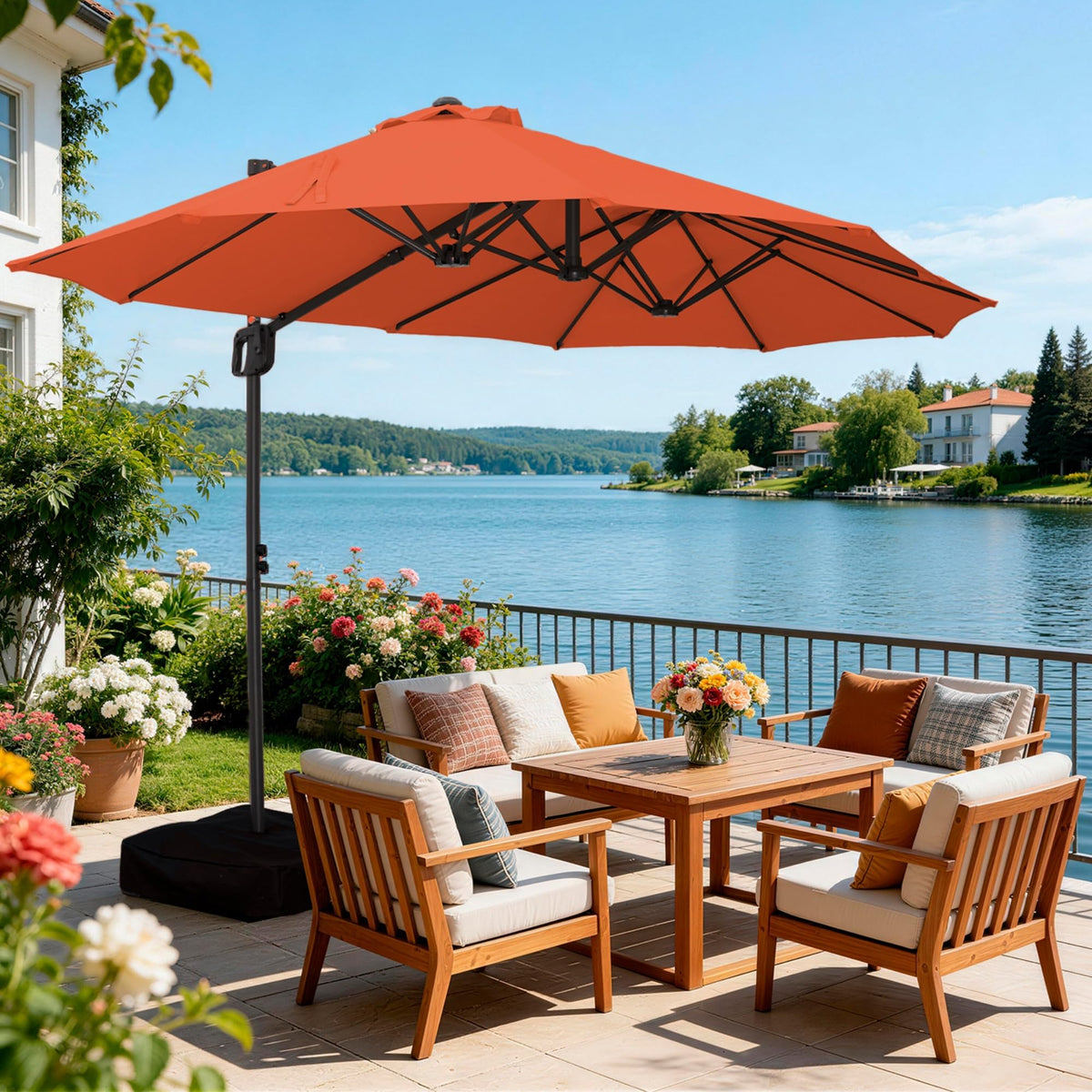 9' x 15' Double-Sided Cantilever Patio Umbrella with Base
