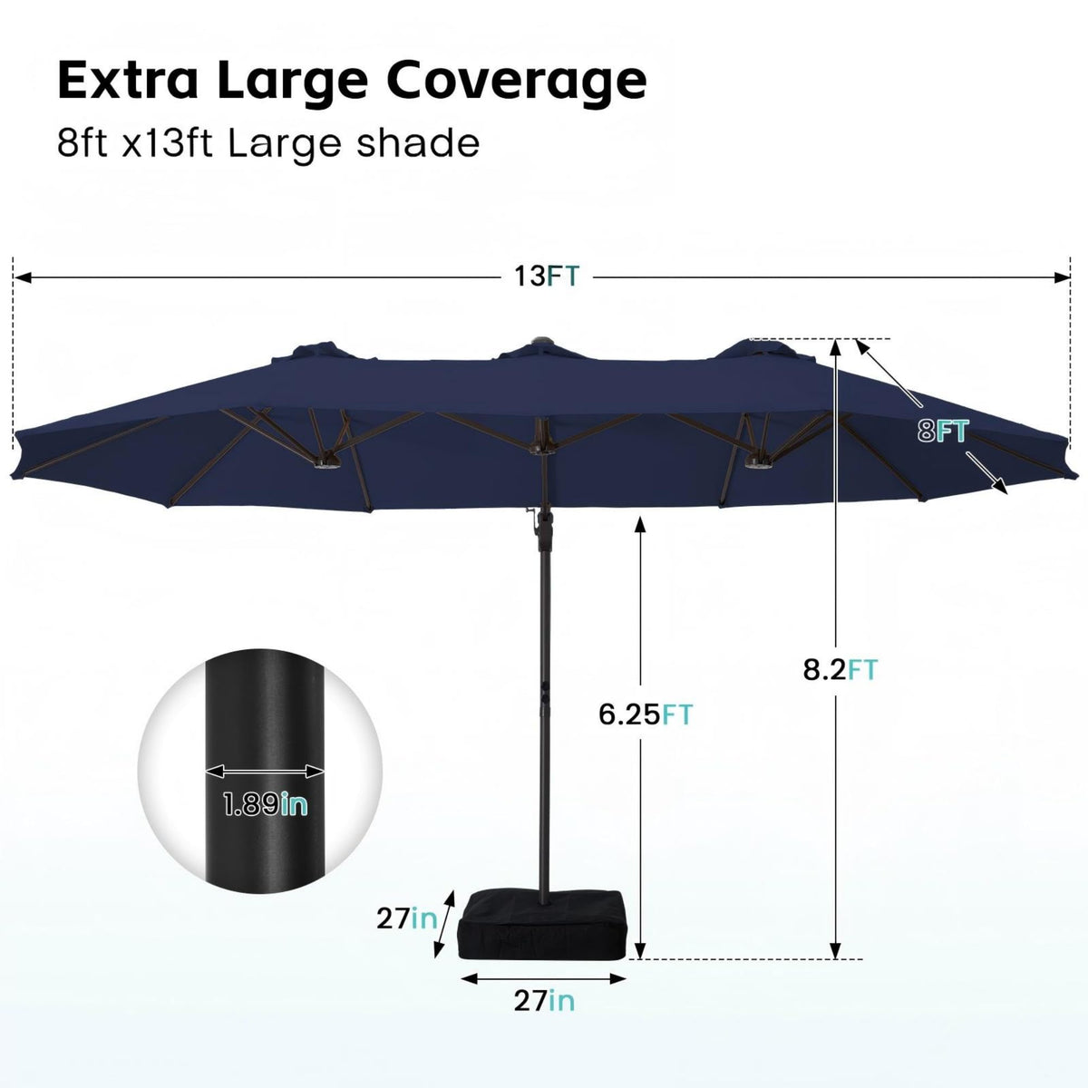 9' x 15' Double-Sided Cantilever Patio Umbrella with Base