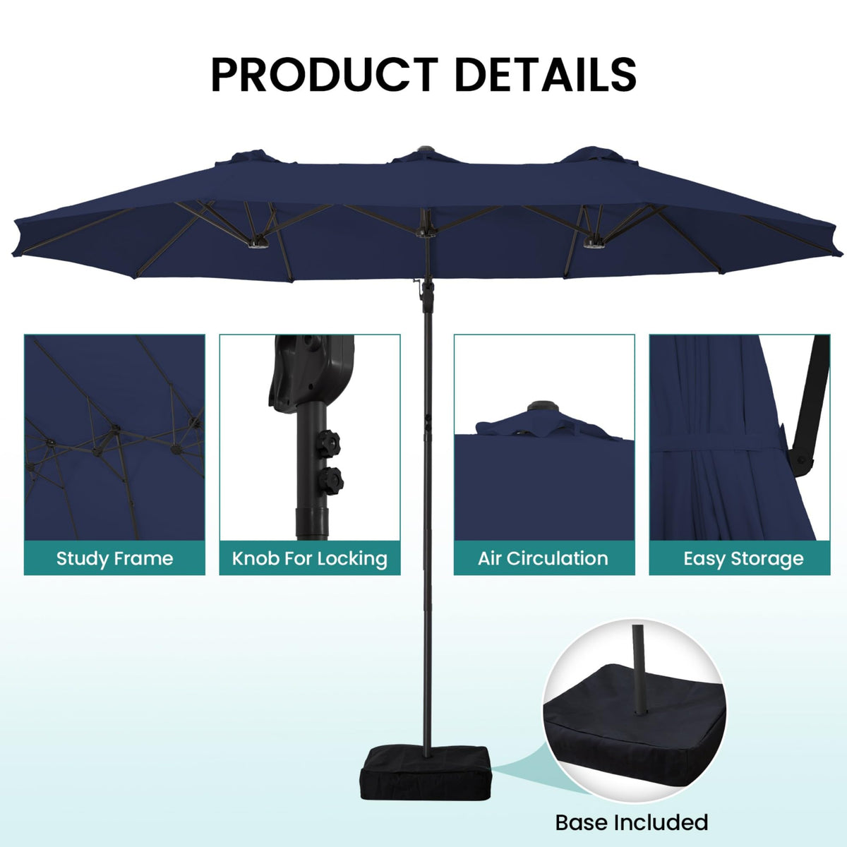 9' x 15' Double-Sided Cantilever Patio Umbrella with Base