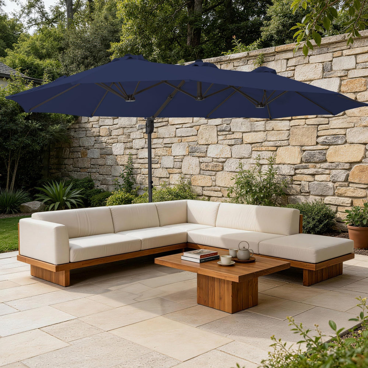 9' x 15' Double-Sided Cantilever Patio Umbrella with Base