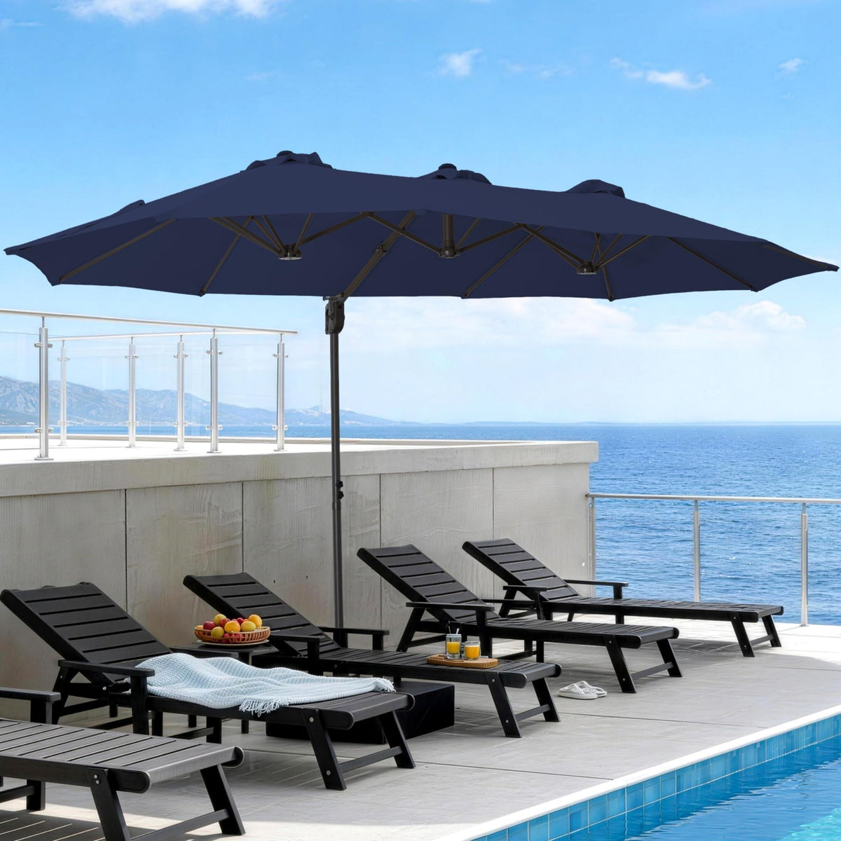 9' x 15' Double-Sided Cantilever Patio Umbrella with Base