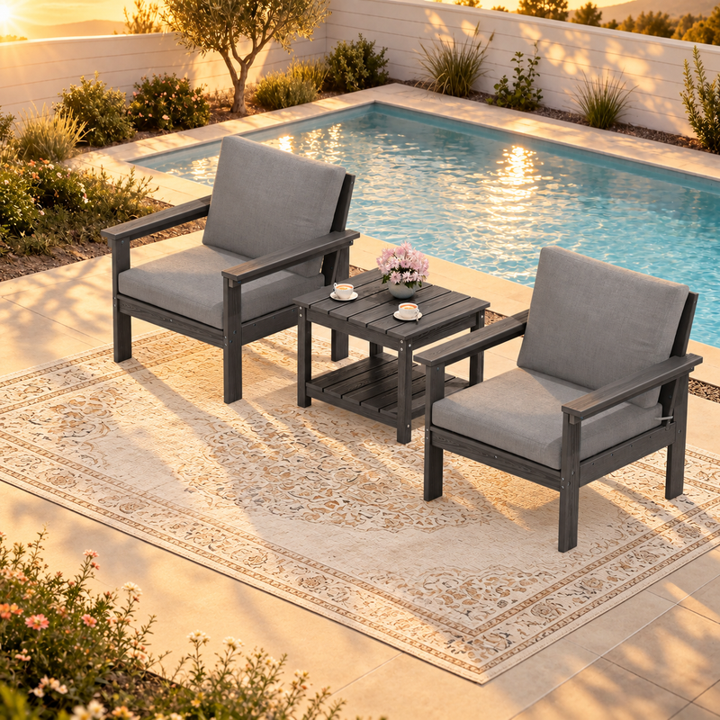 LIKEPAY 2 Armchairs+ Side Table - Gray/Gray