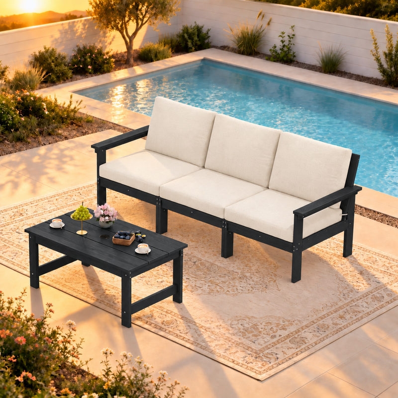 LIKEPAY 3-Seat Sofa+ Coffee Table - Black/Khaki