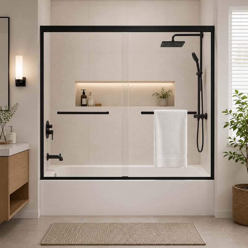 56–60" W × 57" H Double Sliding Tub Door with 1/4" (6mm) Tempered Glass
