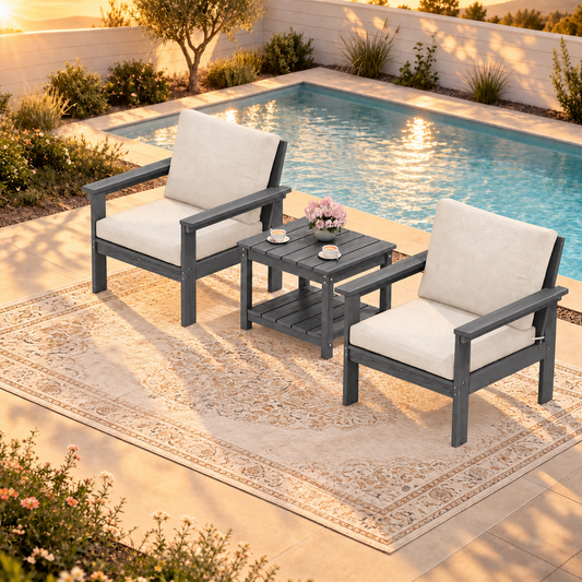 LIKEPAY 2 Armchairs+ Side Table - Gray/Khaki