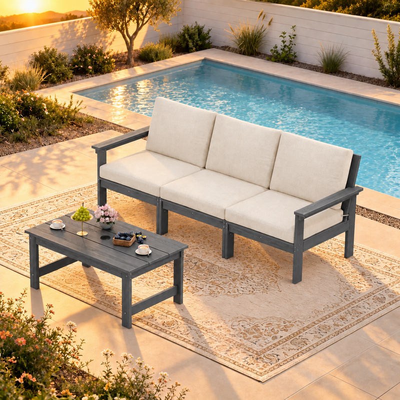 LIKEPAY 3-Seat Sofa+ Coffee Table - Gray/Khaki