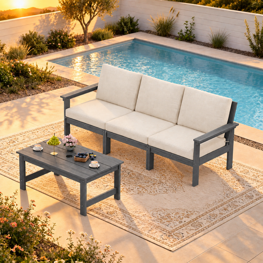 LIKEPAY 3-Seat Sofa+ Coffee Table - Gray/Khaki