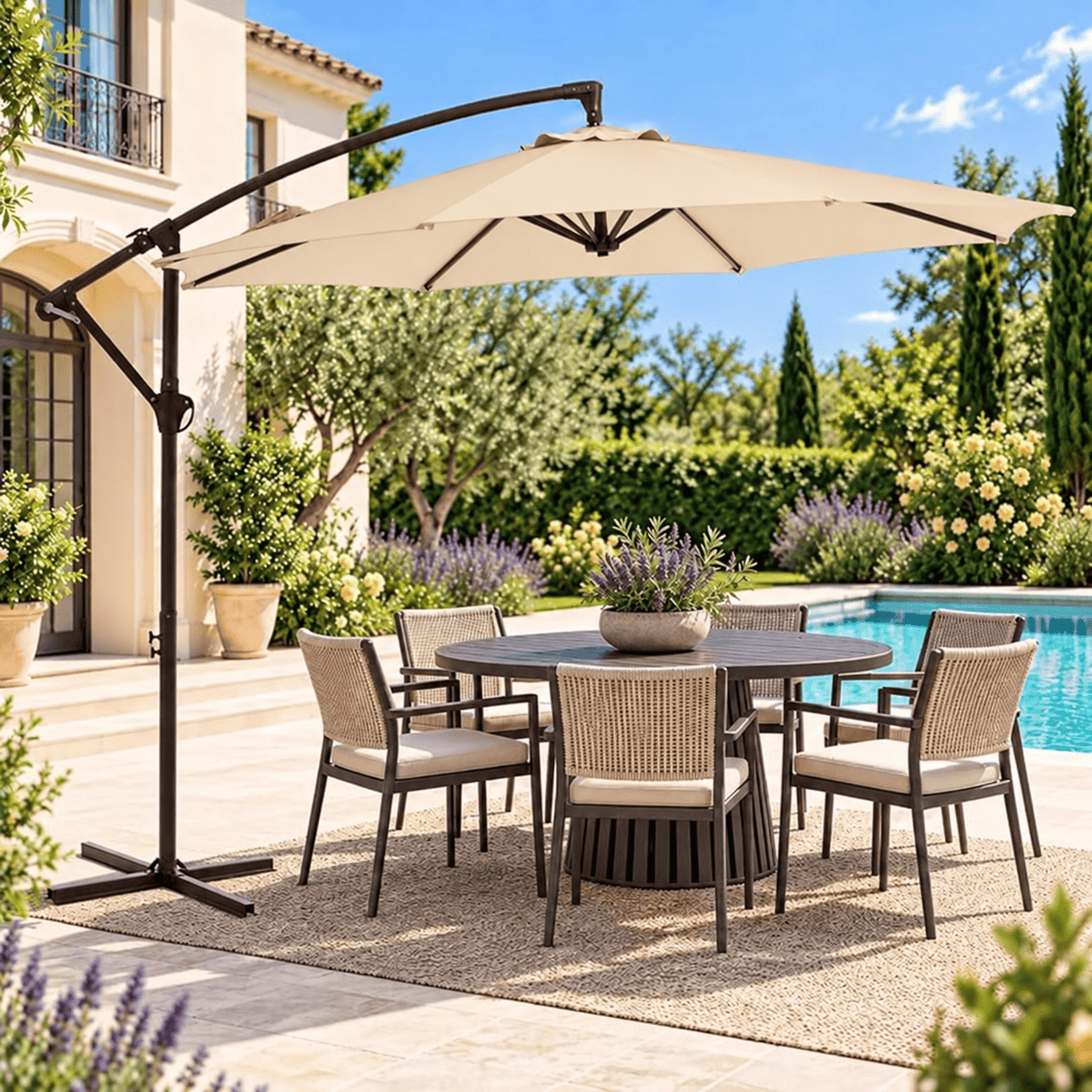 10 FT Cantilever Patio Umbrella with Adjustable Height & Tilt