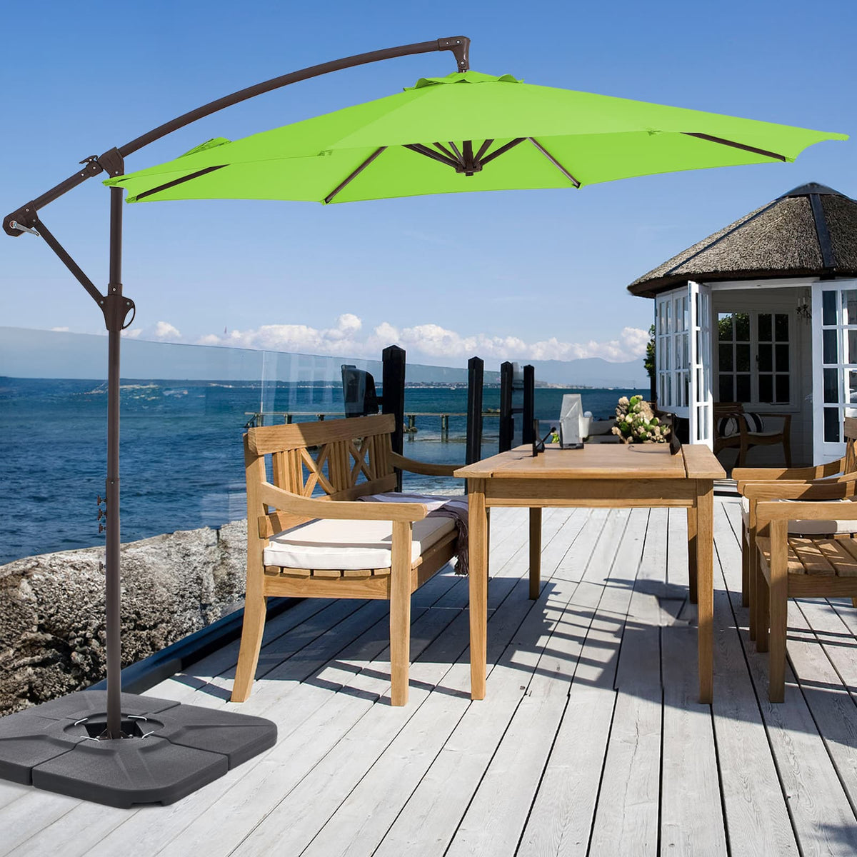 10 FT Cantilever Patio Umbrella with Weighted Base & Adjustable Tilt