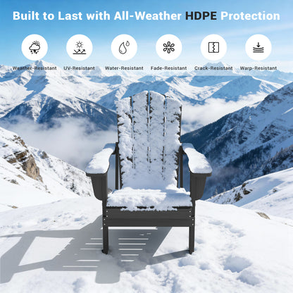 Oversized Folding Adirondack Chairs Set of 2 with Wide Armrests, Black