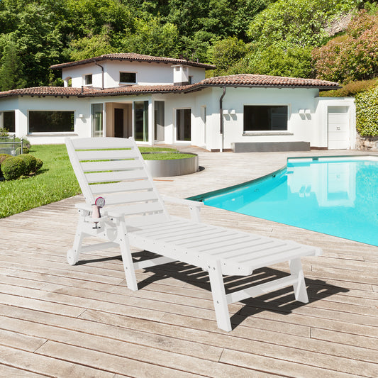 Adjustable HDPE Outdoor Chaise Lounge with Wheels & Cup Holder