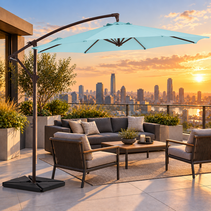 10 FT Cantilever Patio Umbrella with Fillable Weighted Base & Adjustable Tilt