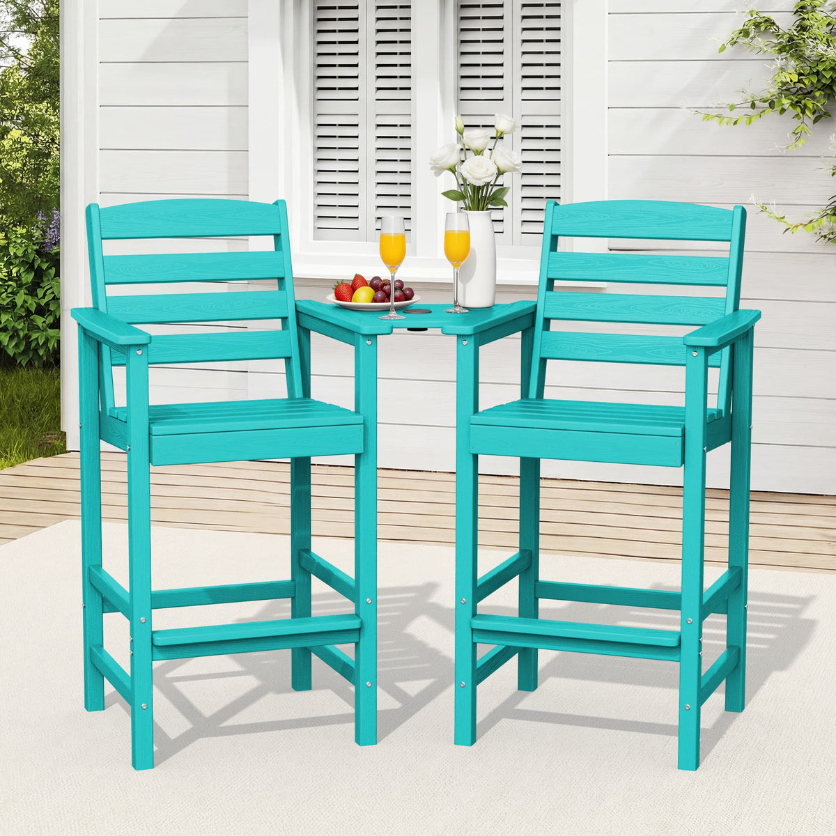 2-Piece Tall Adirondack Bar-Height Chair Set with Connecting Table