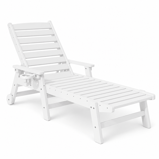 Adjustable HDPE Outdoor Chaise Lounge with Wheels & Cup Holder