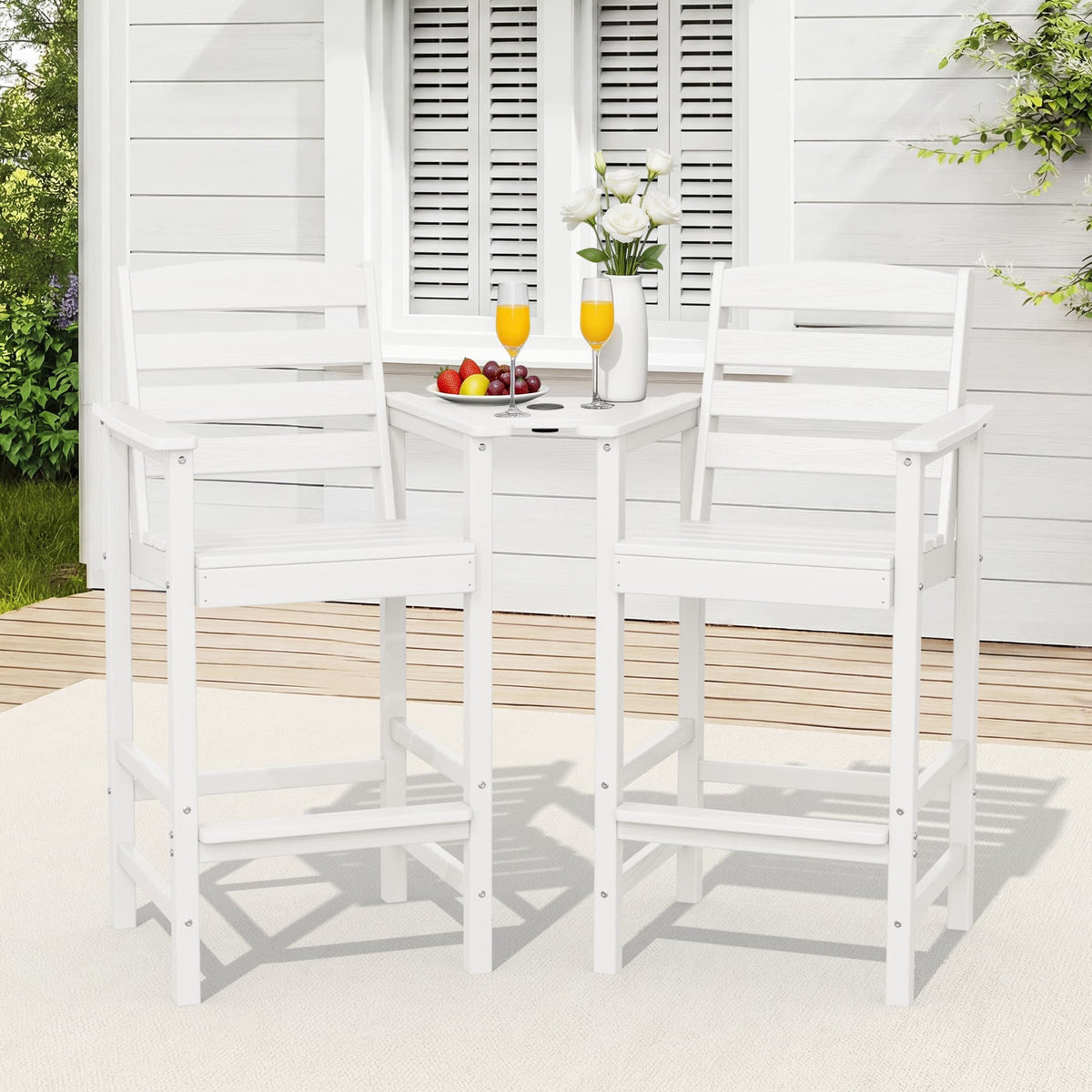 2-Piece Tall Adirondack Bar-Height Chair Set with Connecting Table