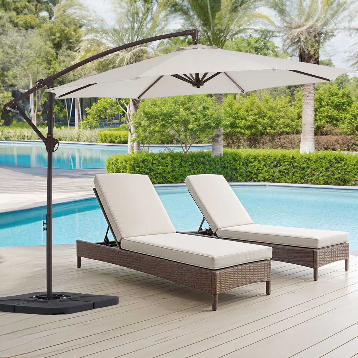 10 FT Cantilever Patio Umbrella with Weighted Base & Adjustable Tilt