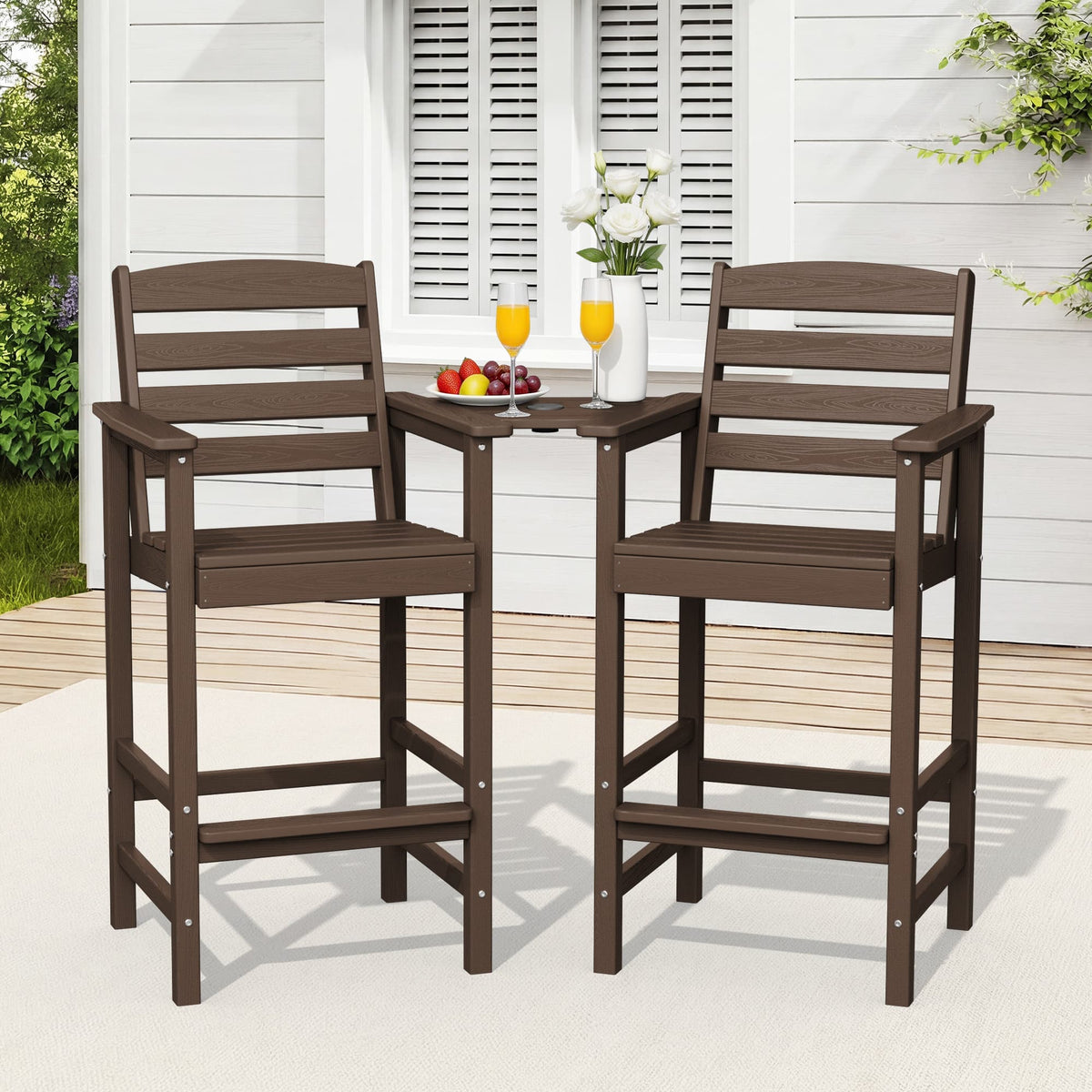 2-Piece Tall Adirondack Bar-Height Chair Set with Connecting Table