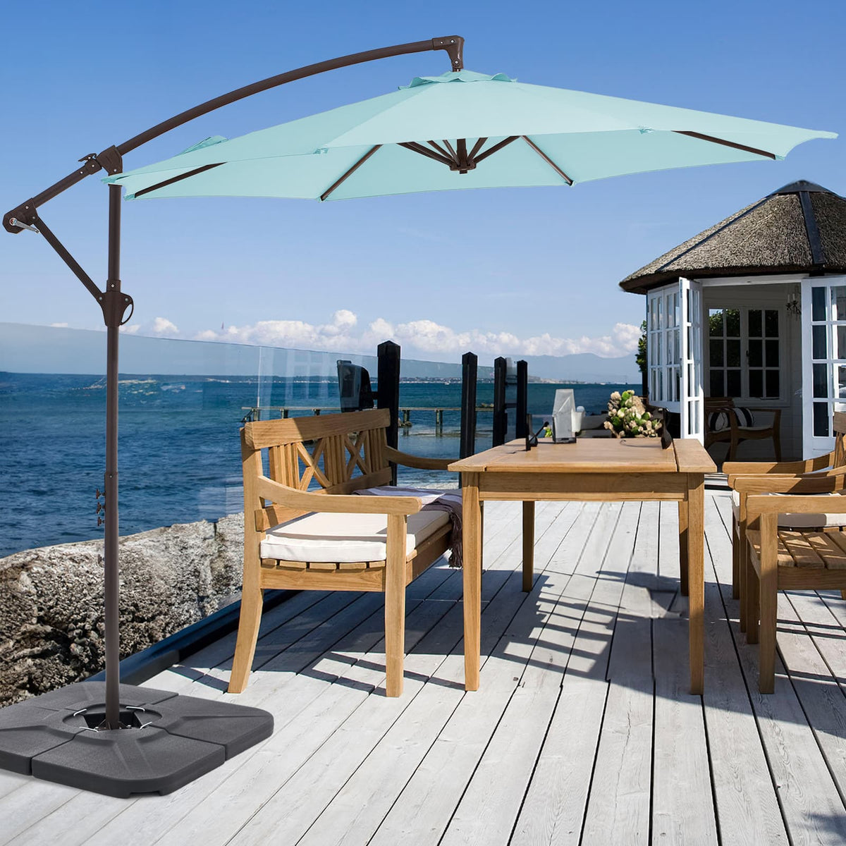 10 FT Cantilever Patio Umbrella with Weighted Base & Adjustable Tilt